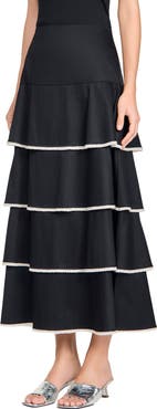 SANDRO Long ruffled rhinestone skirt