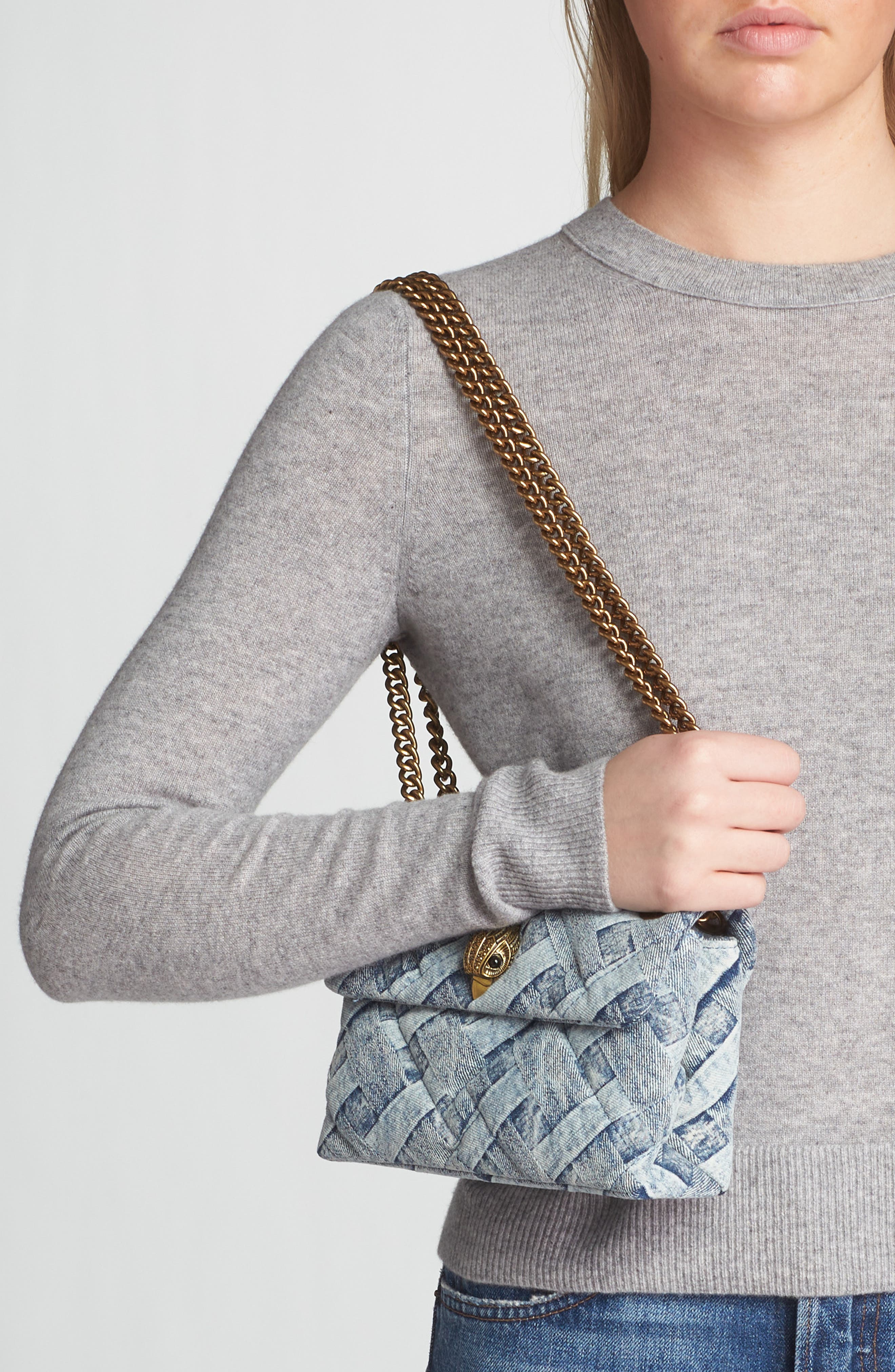 Kurt Geiger London Mini Kensington Denim Crossbody Bag, Alternate, color, Navy