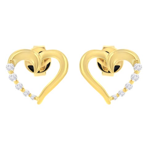 14K Yellow Gold 1/8 Ct Diamond Journey Heart Hoop Earrings