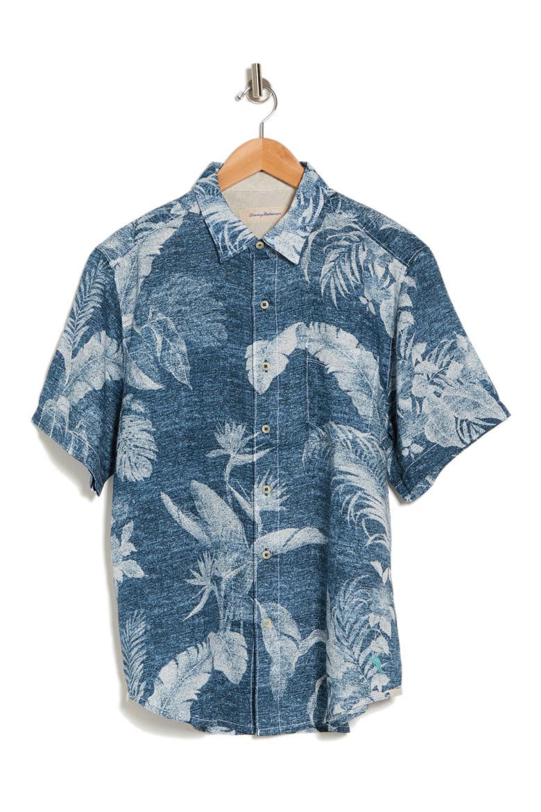 Ombra Palms Short Sleeve Linen Shirt, Alternate, color, DENIM
