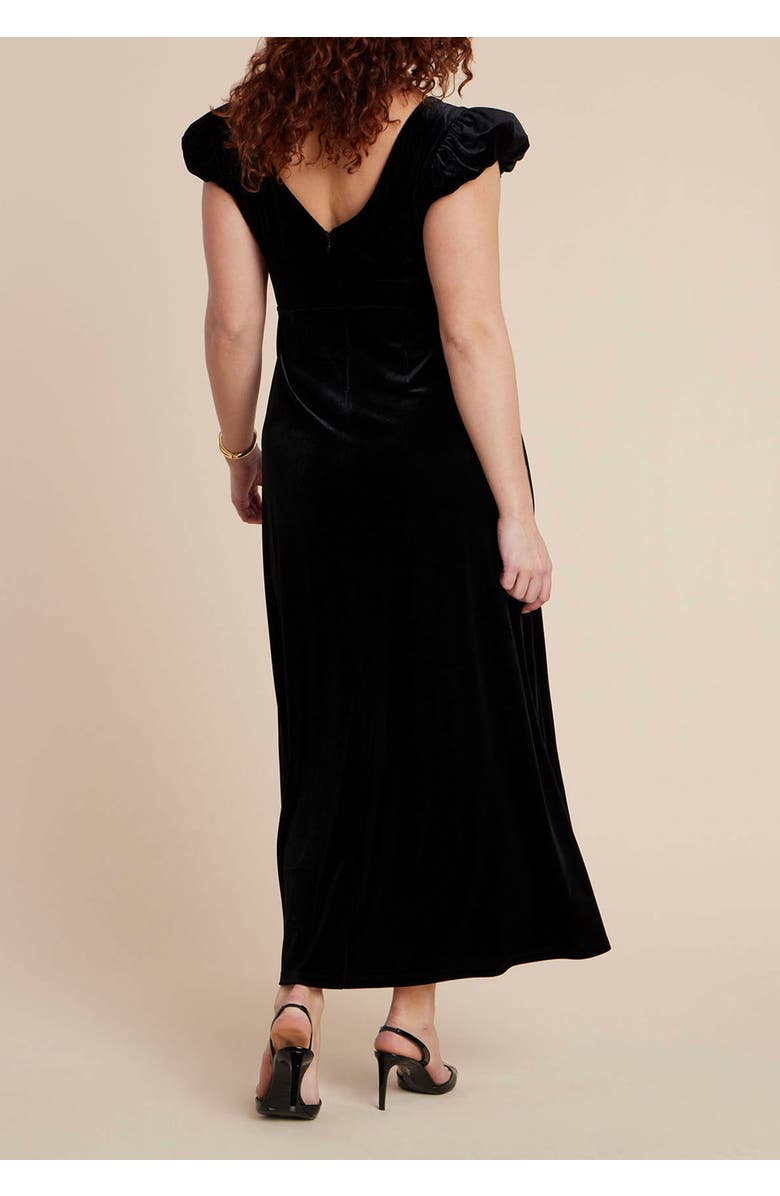 ELOQUII Velvet Short Puff Sleeve Maxi Dress, Alternate, color, Black Onyx