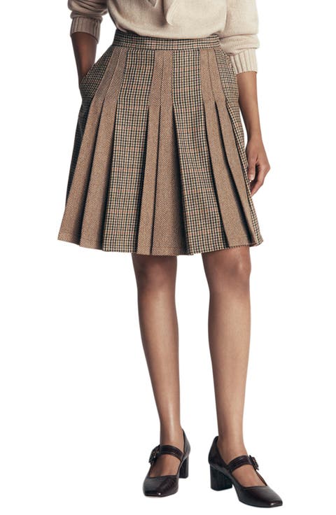 Mixed Panel Pleated Wool Blend Miniskirt