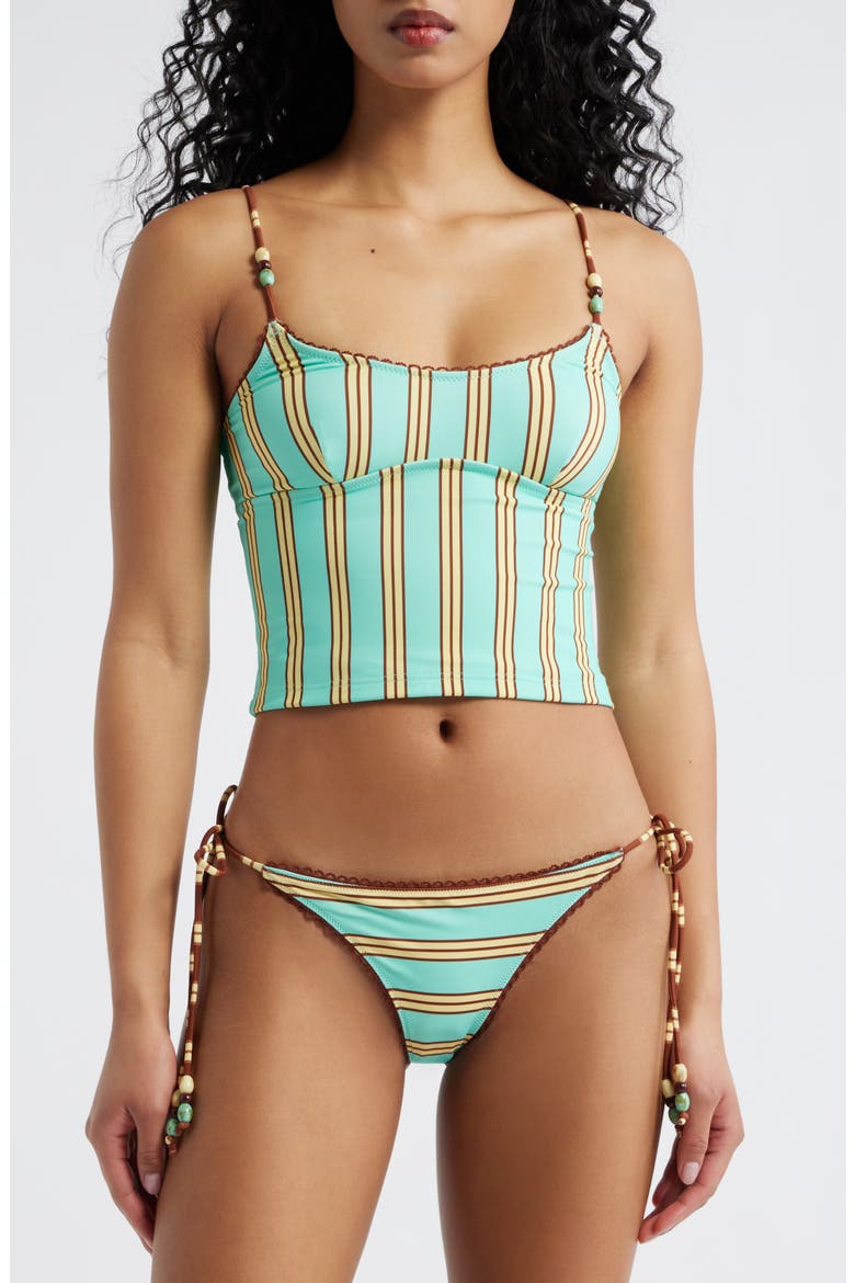 Trudi Stripe Reversible String Bikini Bottoms, Alternate, color, BROWN/ TEAL MULTI