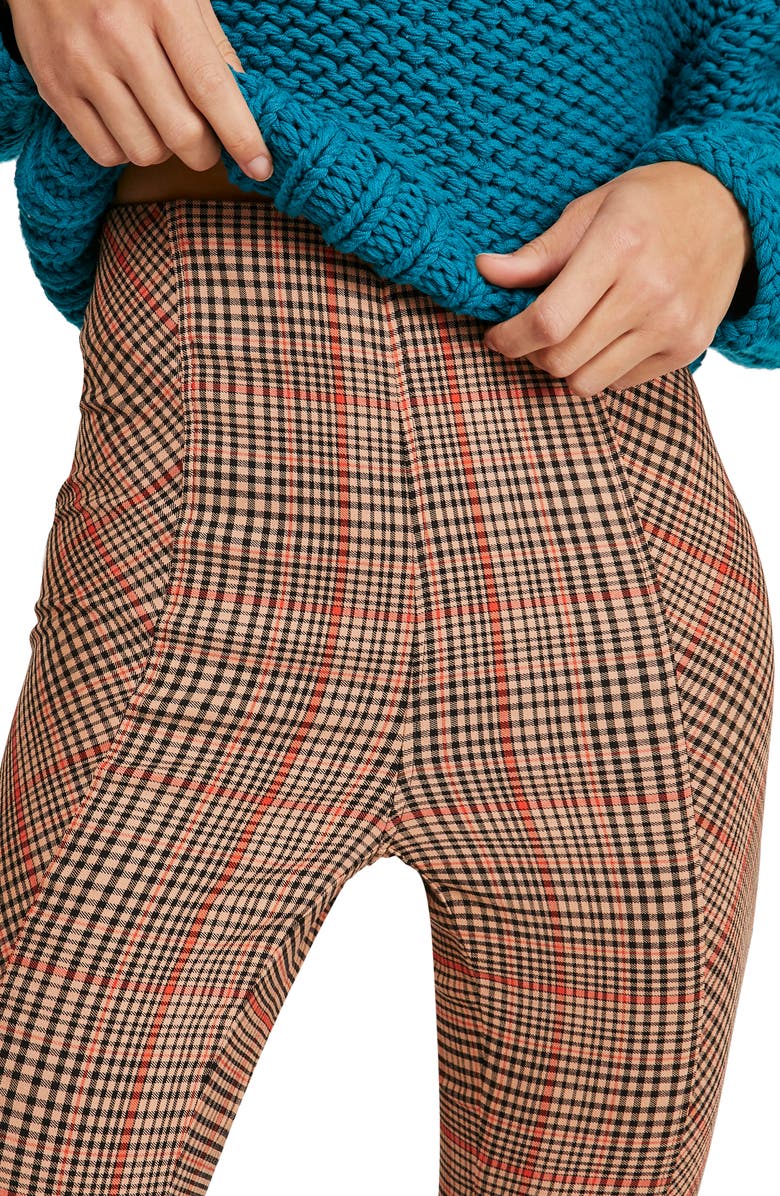 Free People Flyin High Plaid Crop Skinny Pants, Alternate, color, Black