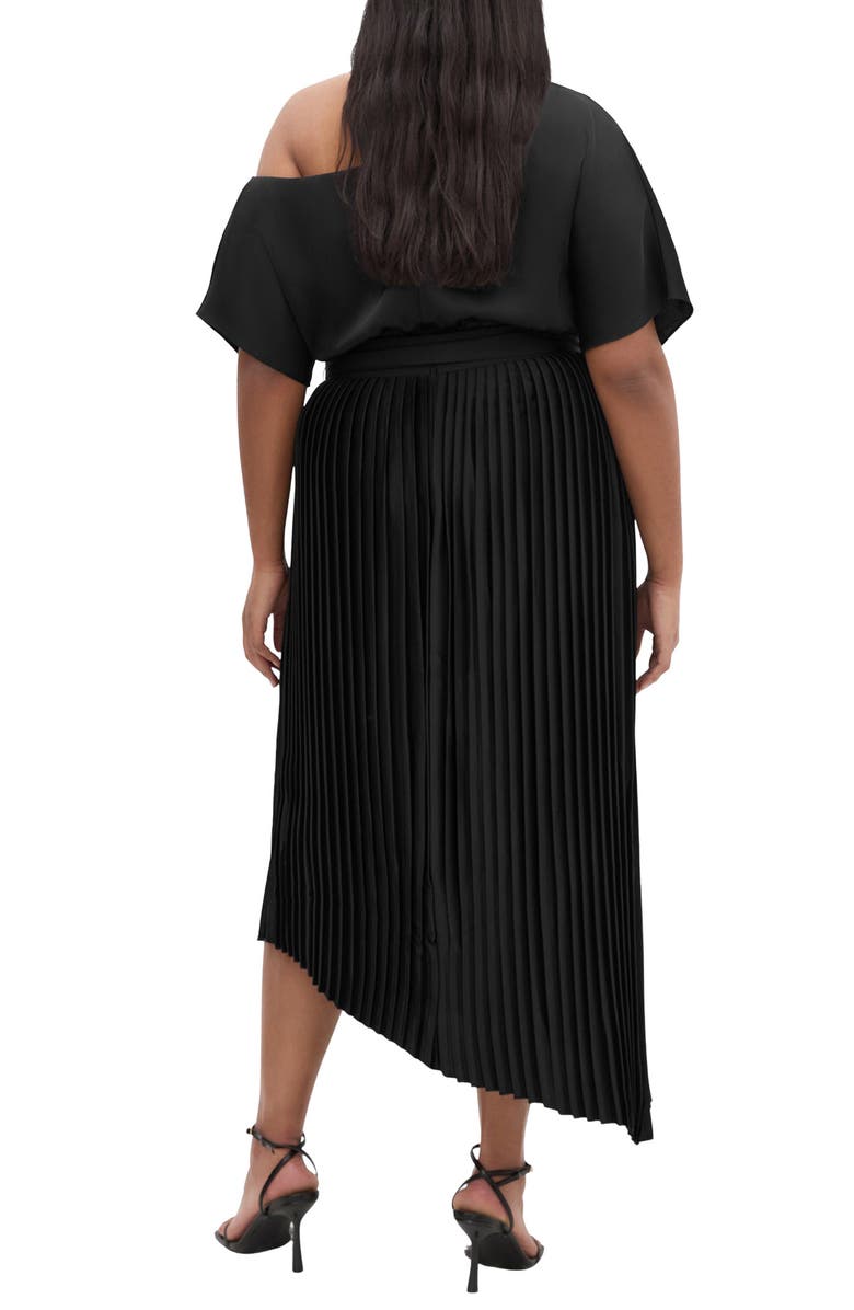 City Chic Payton Pleated One-Shoulder Maxi Dress, Alternate, color, Black