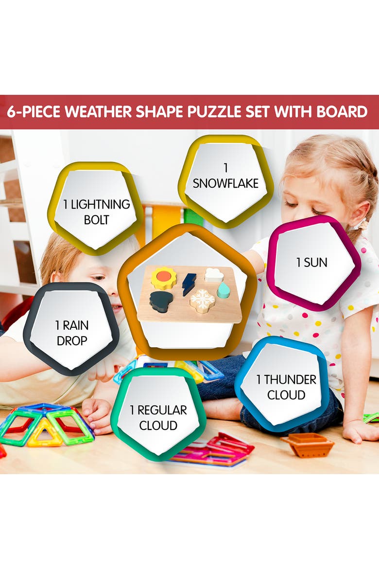 Weather Shape Puzzle Kit with 6 Weather Wooden Pieces and 1 Board, Alternate, color, Purple