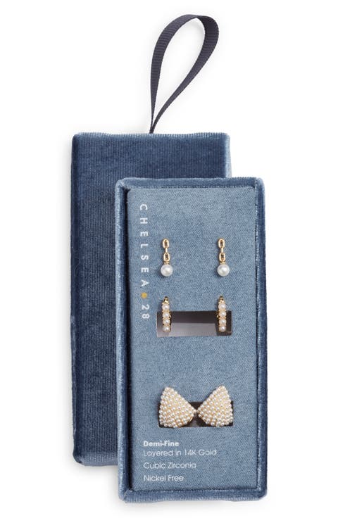 3 Pairs of Demi Fine Faux Pearl Earrings