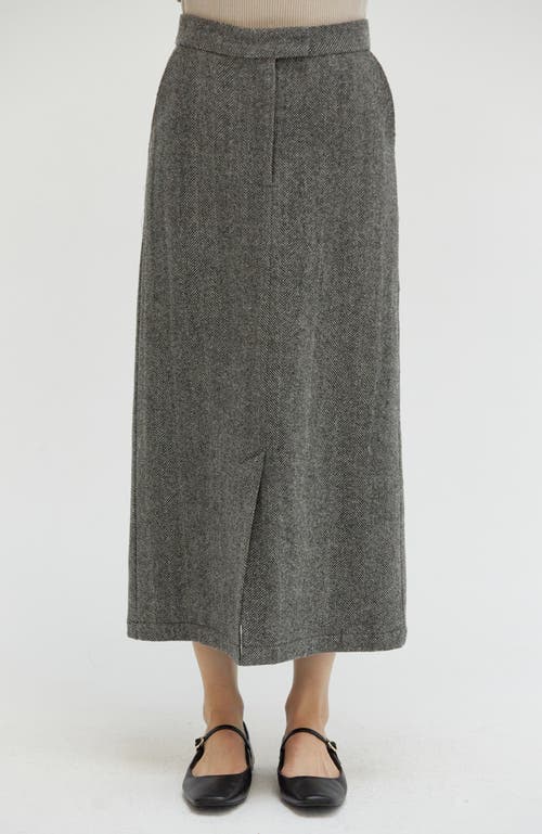 CRESCENT CRESCENT BRUSHED HERRINGBONE MIDI SKIRT