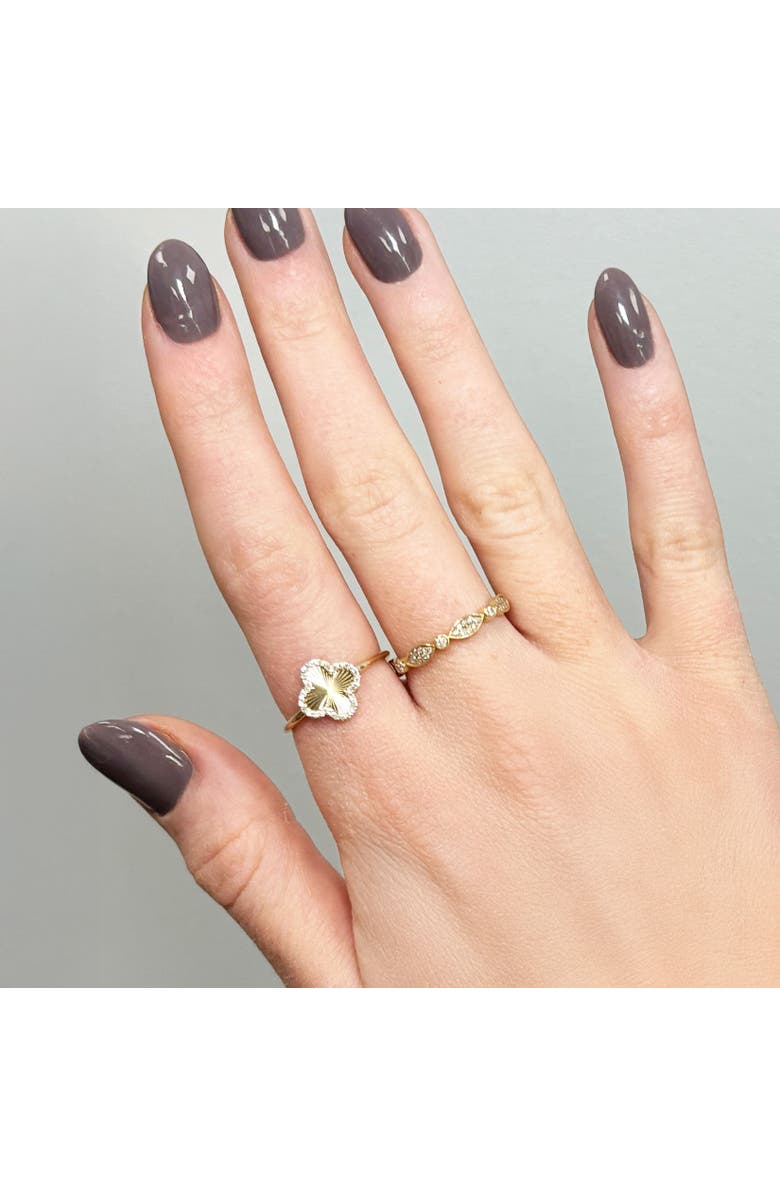 The Lovery Fine Jewelry Fluted Gold Diamond Clover Ring, Alternate, color,