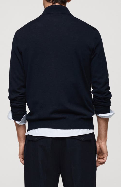 Mango Men's Slim-fit Merino Wool Quarter-zip Sweater In Dark Navy