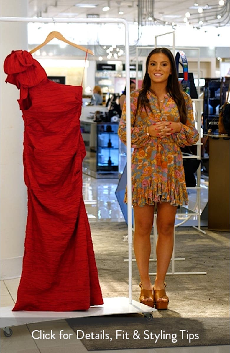 Bow Detail One-Shoulder Ruched Satin Gown, sales video thumbnail