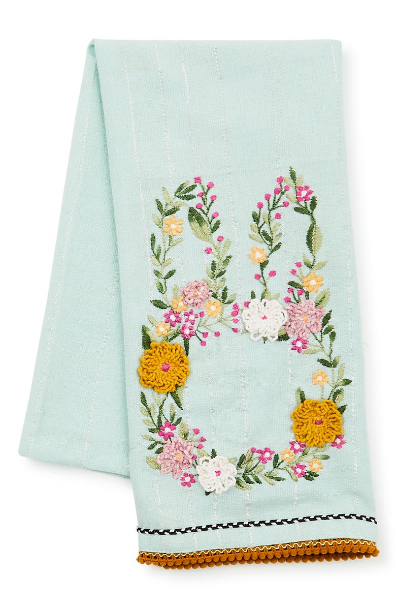MACKENZIE CHILDS Floral Bunny Embroidered Dish Towel, Main, color, Blue