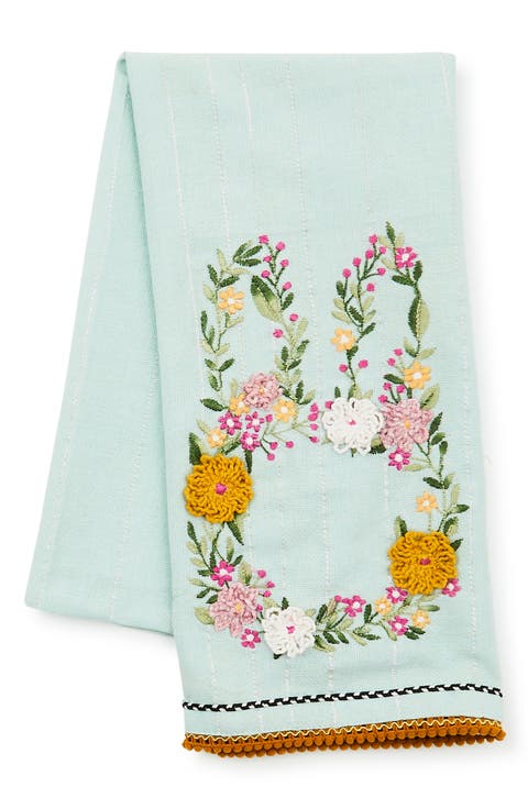 Floral Bunny Embroidered Dish Towel