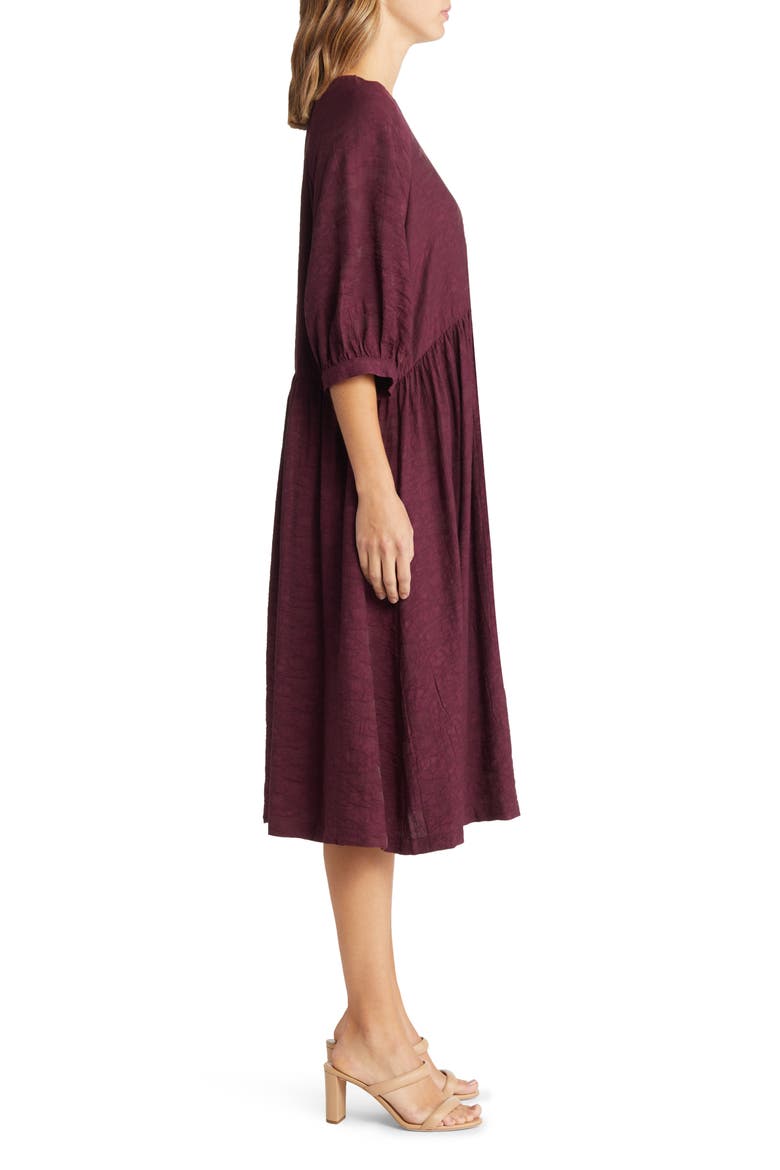 Elbow Sleeve Midi Dress, Alternate, color, BURGUNDY STEM
