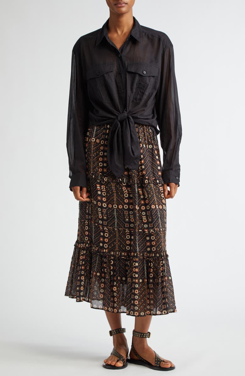 Diya Ruffle Tiered Cotton Voile Midi Skirt