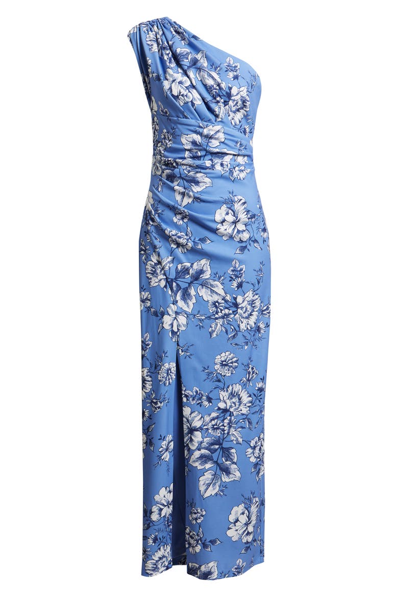 Toile One-Shoulder Scuba Crepe Column Gown, Alternate, color, BLUE