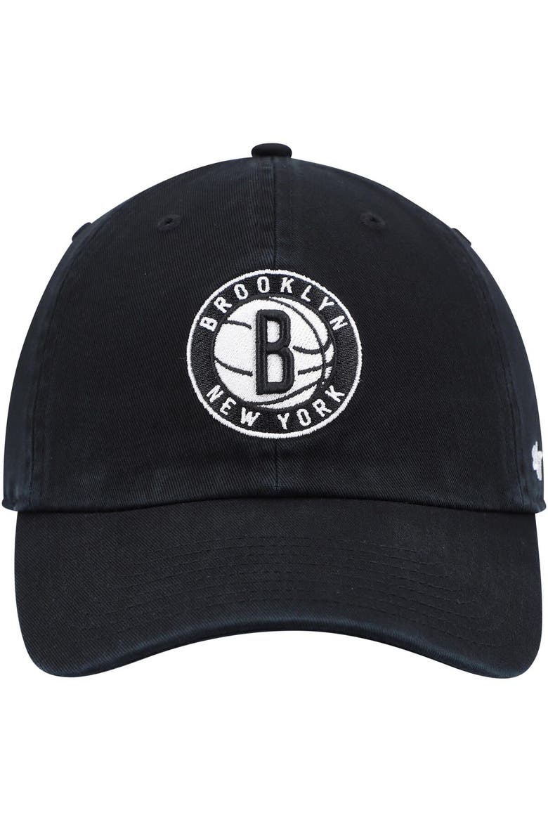 Men's '47 Black Brooklyn Nets Alternate Logo Team Clean Up Adjustable Hat, Alternate, color, Black