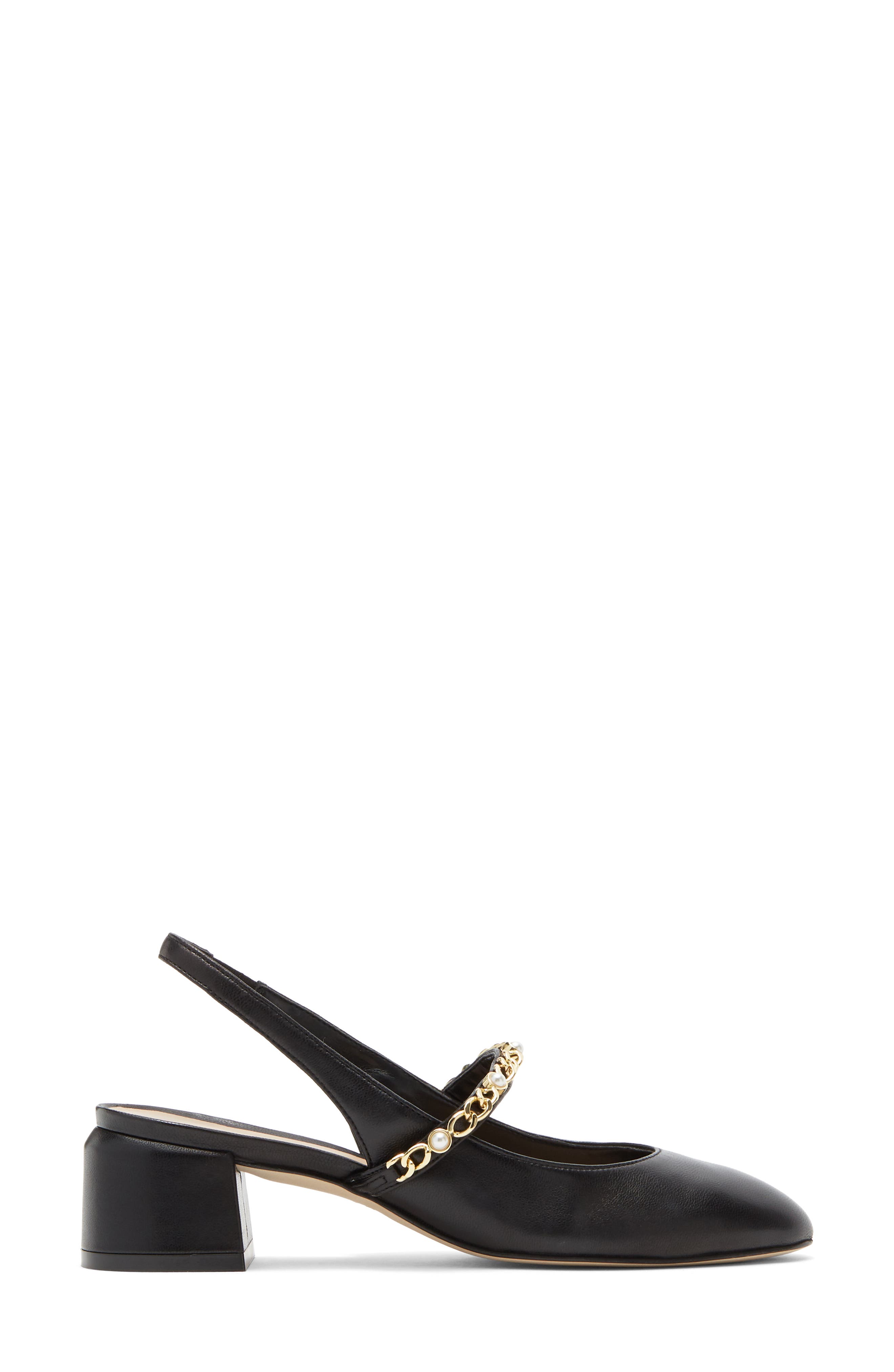 Stuart Weitzman Pearl Chain Slingback Strap, Alternate, color, Black