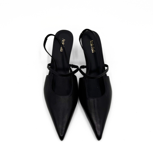 Amie Rafa Connie Slingback Leather Heels In Black