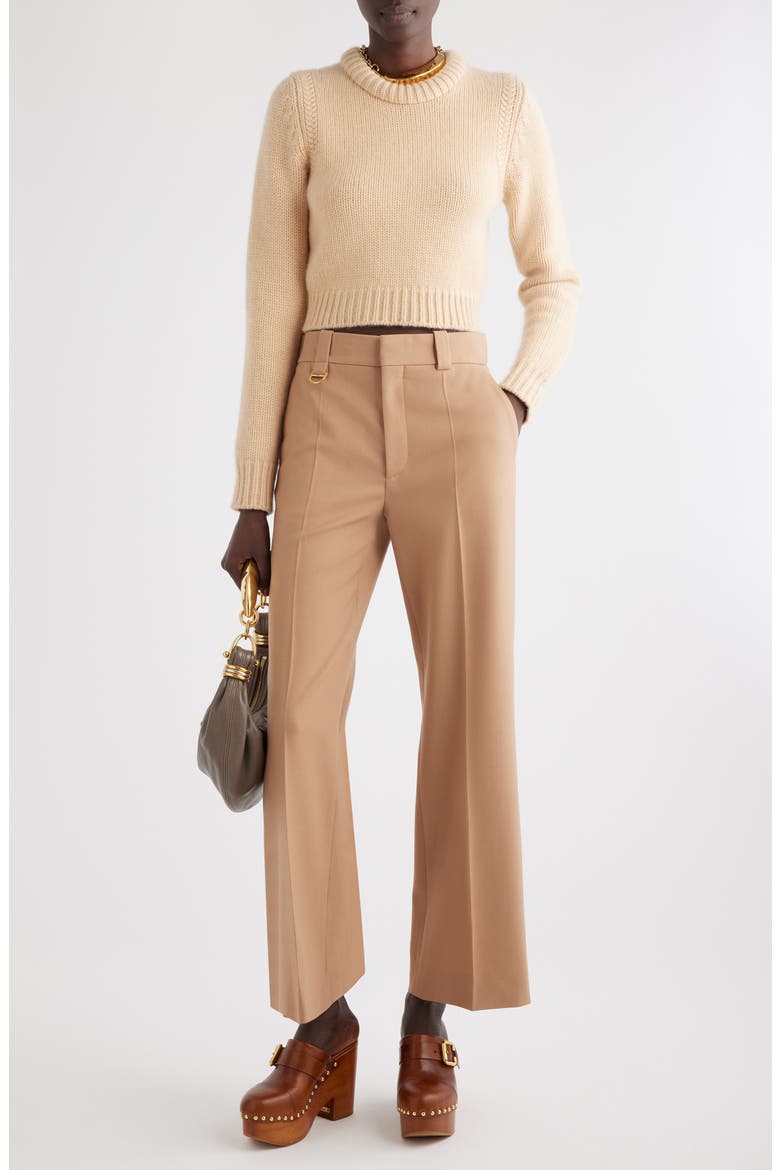 Padded Crewneck Cashmere & Cotton Crop Sweater, Alternate, color, ULTIMATE NUDE