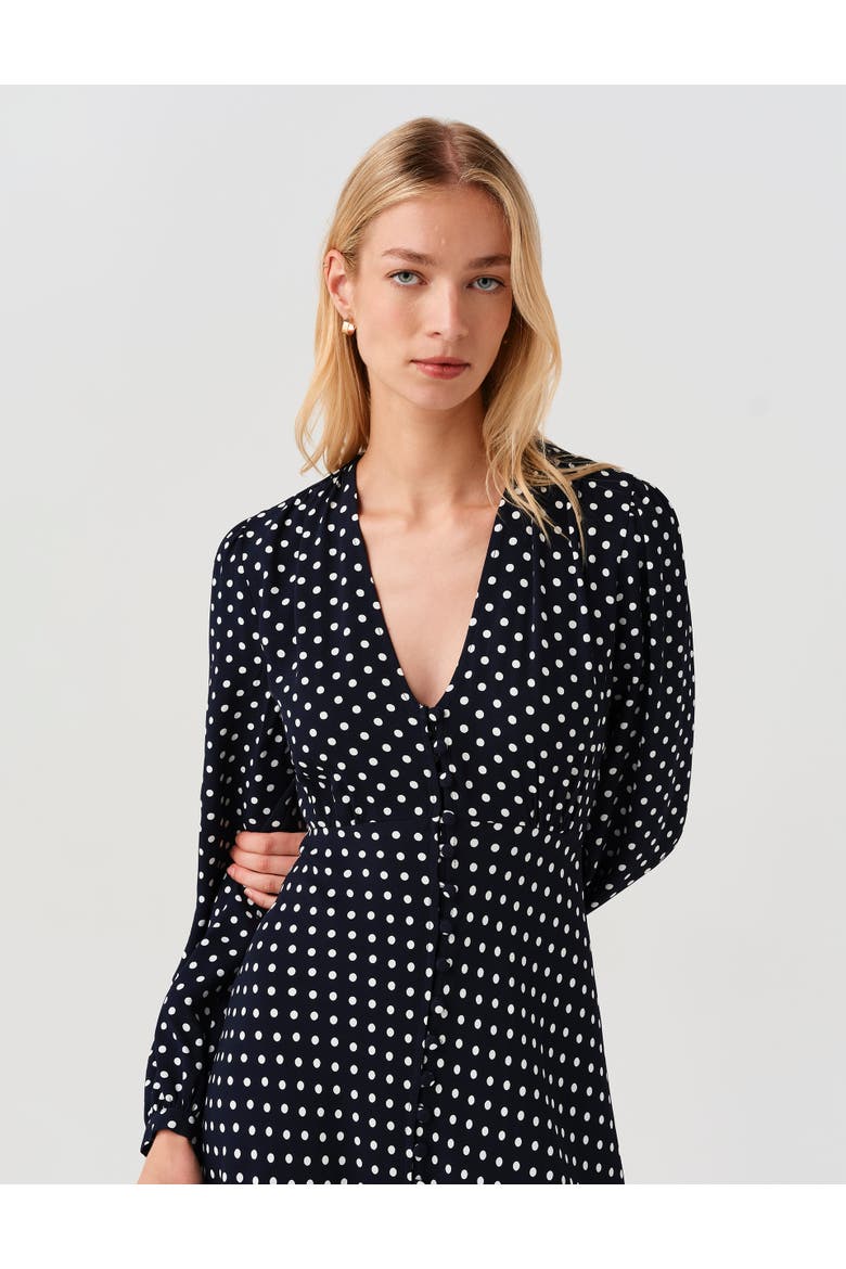Francesca Spot Button Through Midi Dress, Alternate, color, Navy Spot