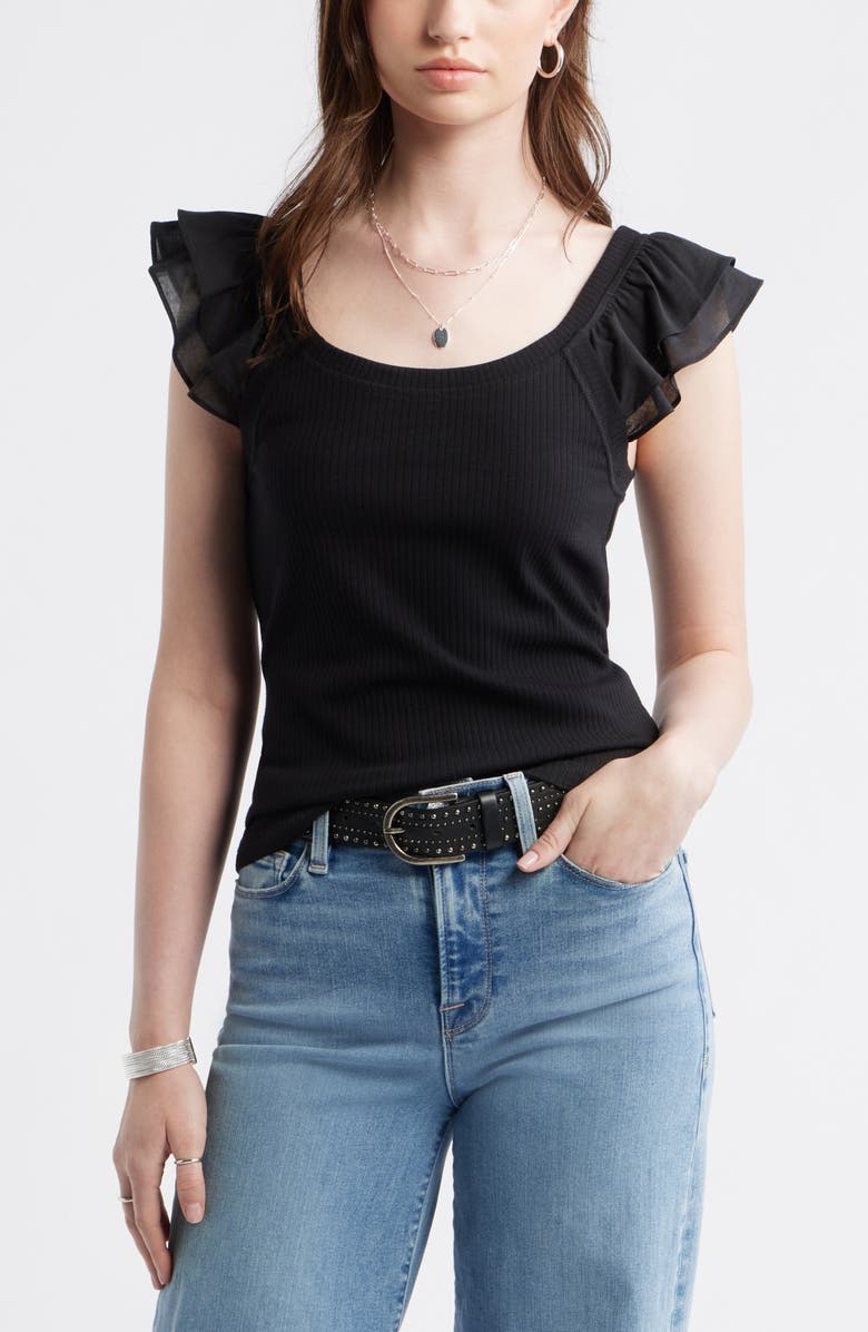 Treasure & Bond Rib Flutter Tank, Main, color, Black