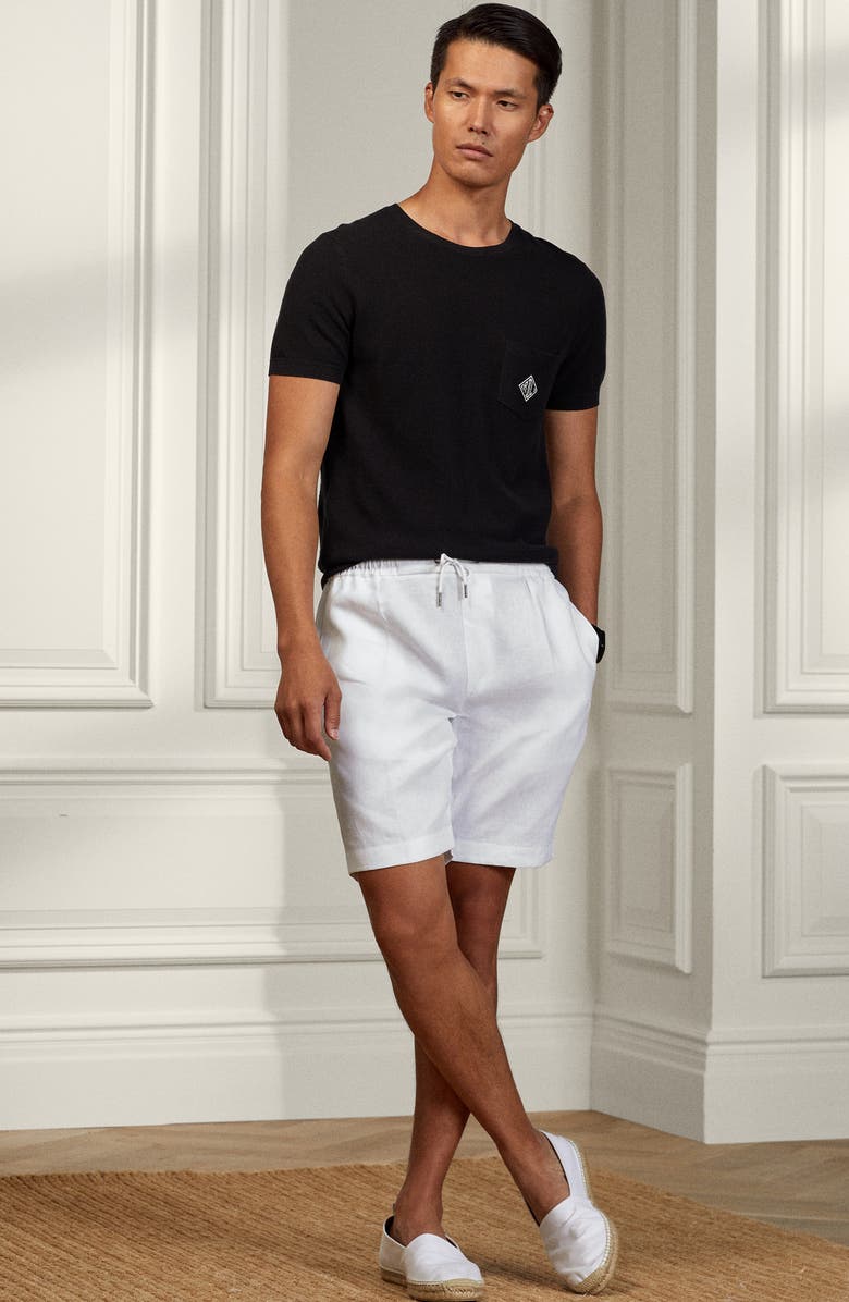 Ralph Lauren Purple Label Hand Tailored Drawstring Linen Shorts, Alternate, color, White