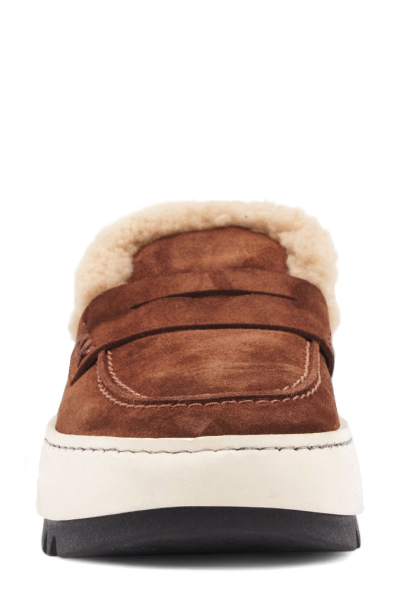 Aquatalia Ameila Genuine Shearling Lined Weatherproof Penny Loafer, Alternate, color, Brandy/ Ecru Suede