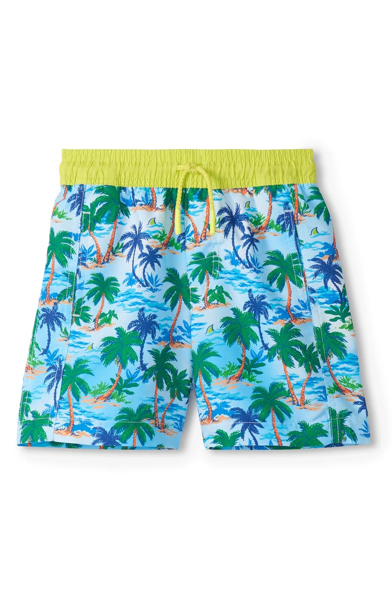 Hatley Kids' Deserted Island Print Swim Trunks, Main, color, Blue