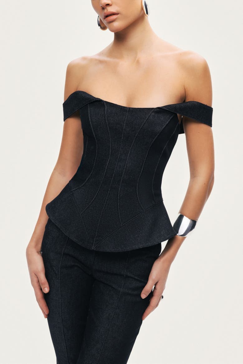 Off-Shoulder Sculpted Bustier, Alternate, color, Black