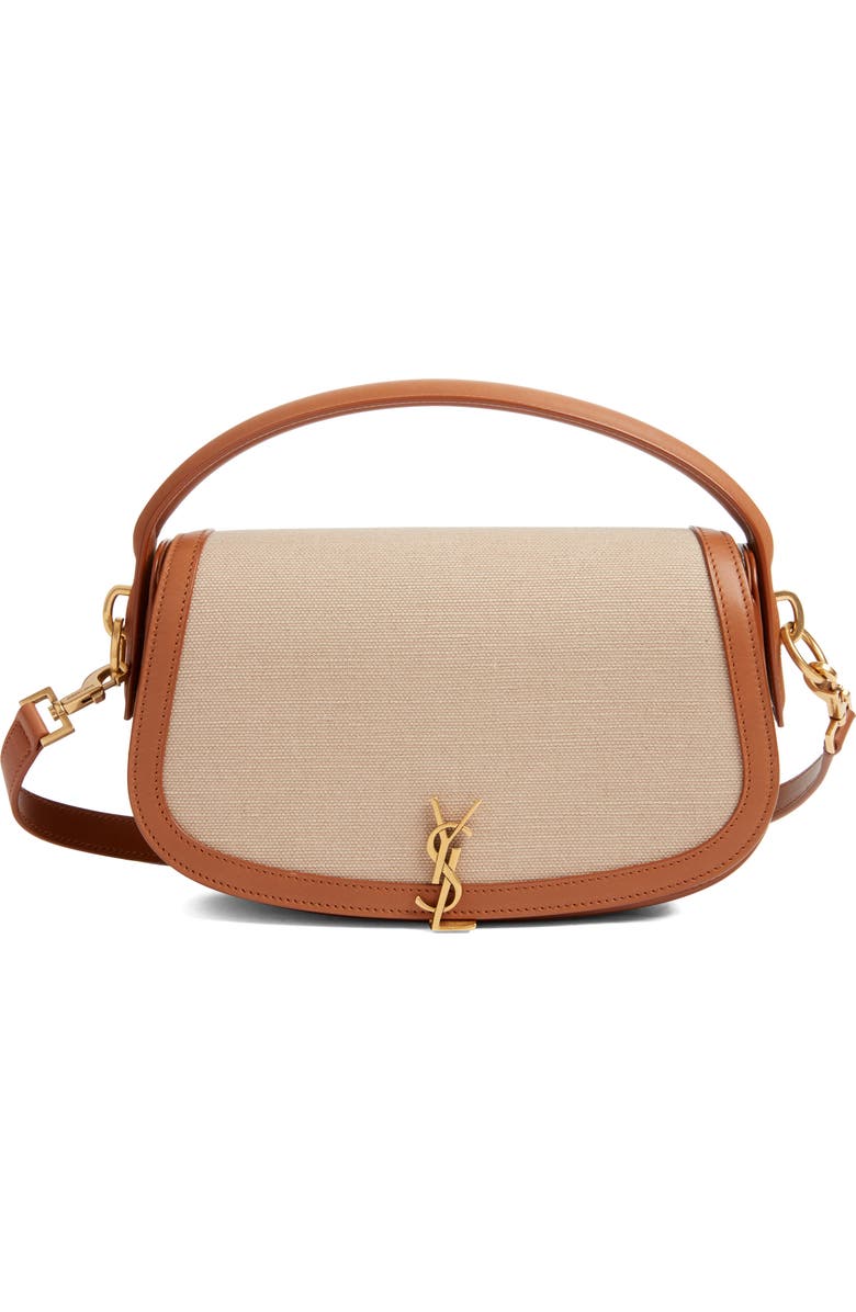 Saint Laurent Mini Voltaire Canvas Shoulder Bag, Main, color, Desert Dust/ Brick