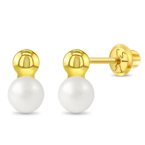 14k Simulated Pearl Drop Earrings