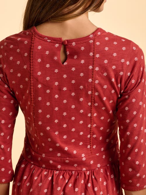 Brakeburn Freya 3/4 Sleeve Embroidered Midi Dress In Red
