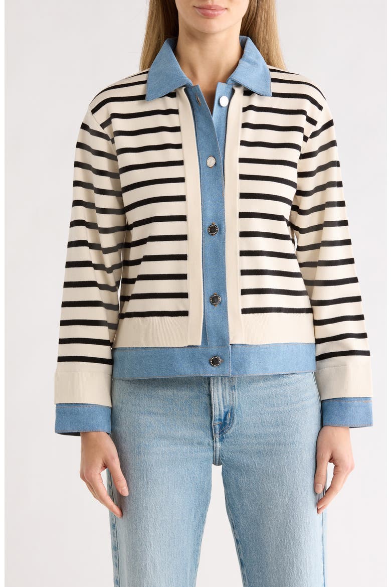 Stripe Denim Mix Media Sweater, Main, color, CREAM/ BLACK/ DENIM