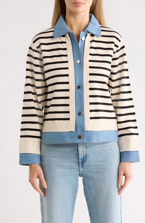 Stripe Denim Mix Media Sweater
