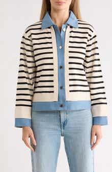 Nanette Lepore Stripe Denim Mix Media Sweater