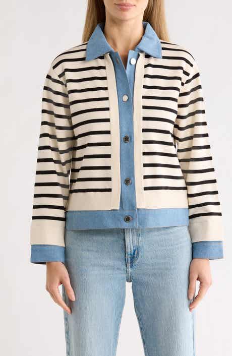 Nanette Lepore Stripe Denim Mix Media Sweater