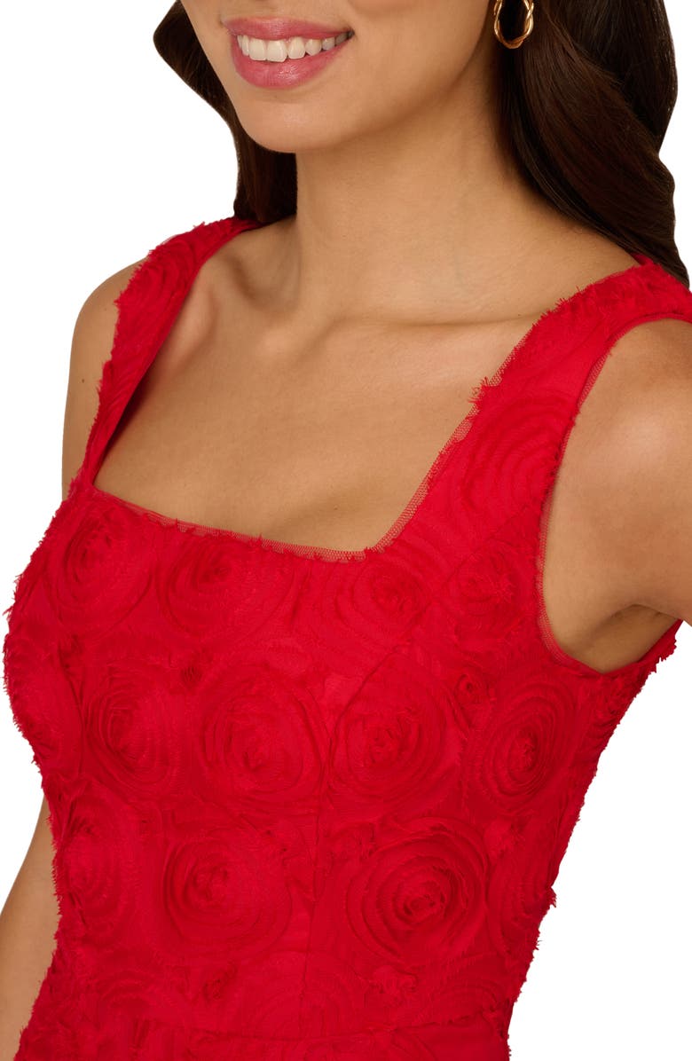 Adrianna Papell Rosette Soutache Lace Cocktail Midi Dress, Alternate, color, Red