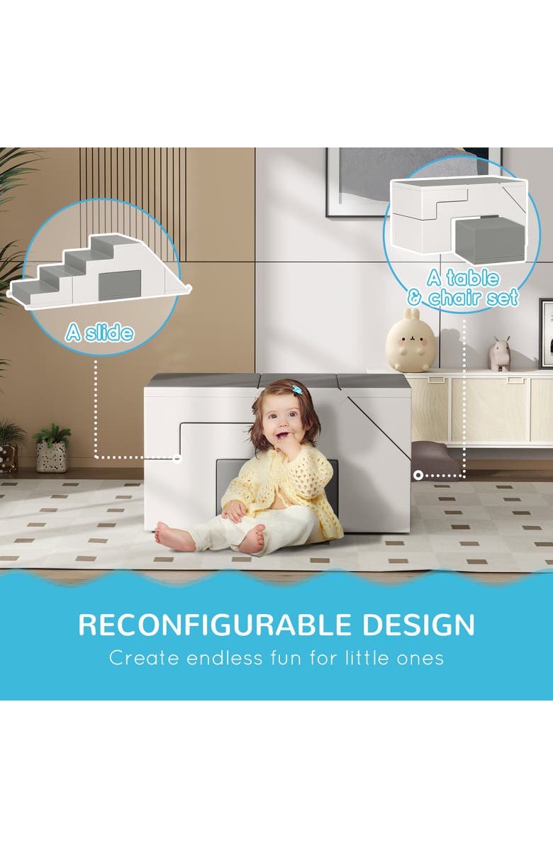 Qaba Soft Play, Foam Climbing Toys for Toddlers, 2 Piece Climbing Blocks, Alternate, color, Light Gray