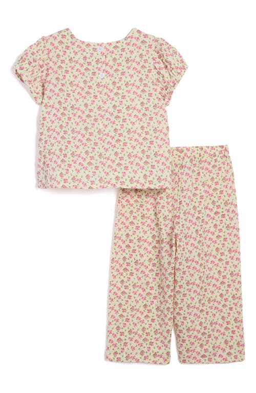 Shop Pippa & Julie Kids' Ruffle Tiered Top & Wide Leg Pants Set In Ivory Ditsy Floral