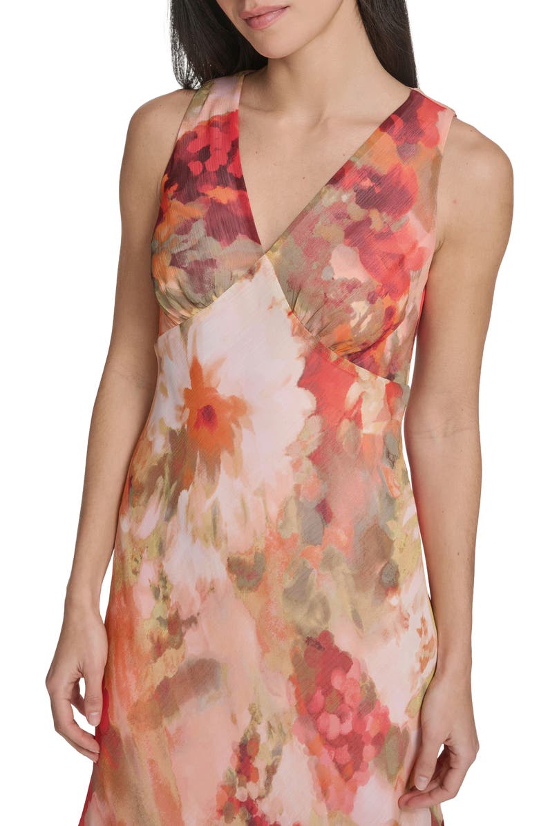 Calvin Klein Floral Sleeveless Chiffon Maxi Dress, Alternate, color, Tango Multi