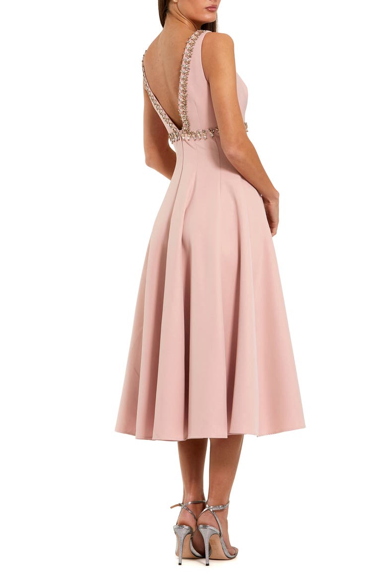 Rhinestone Embellished Crepe A Line Midi Dress, Alternate, color, Dusty Rose