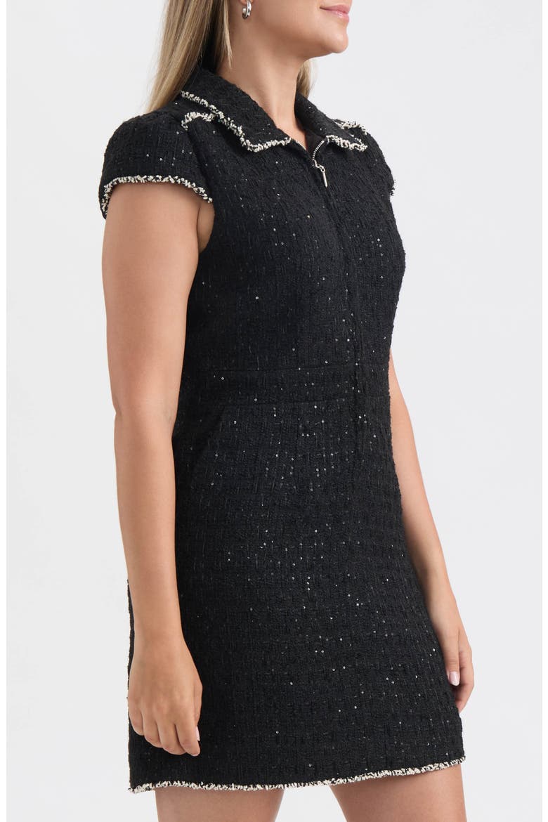 Cap Sleeve Tweed Dress, Alternate, color, BLACK