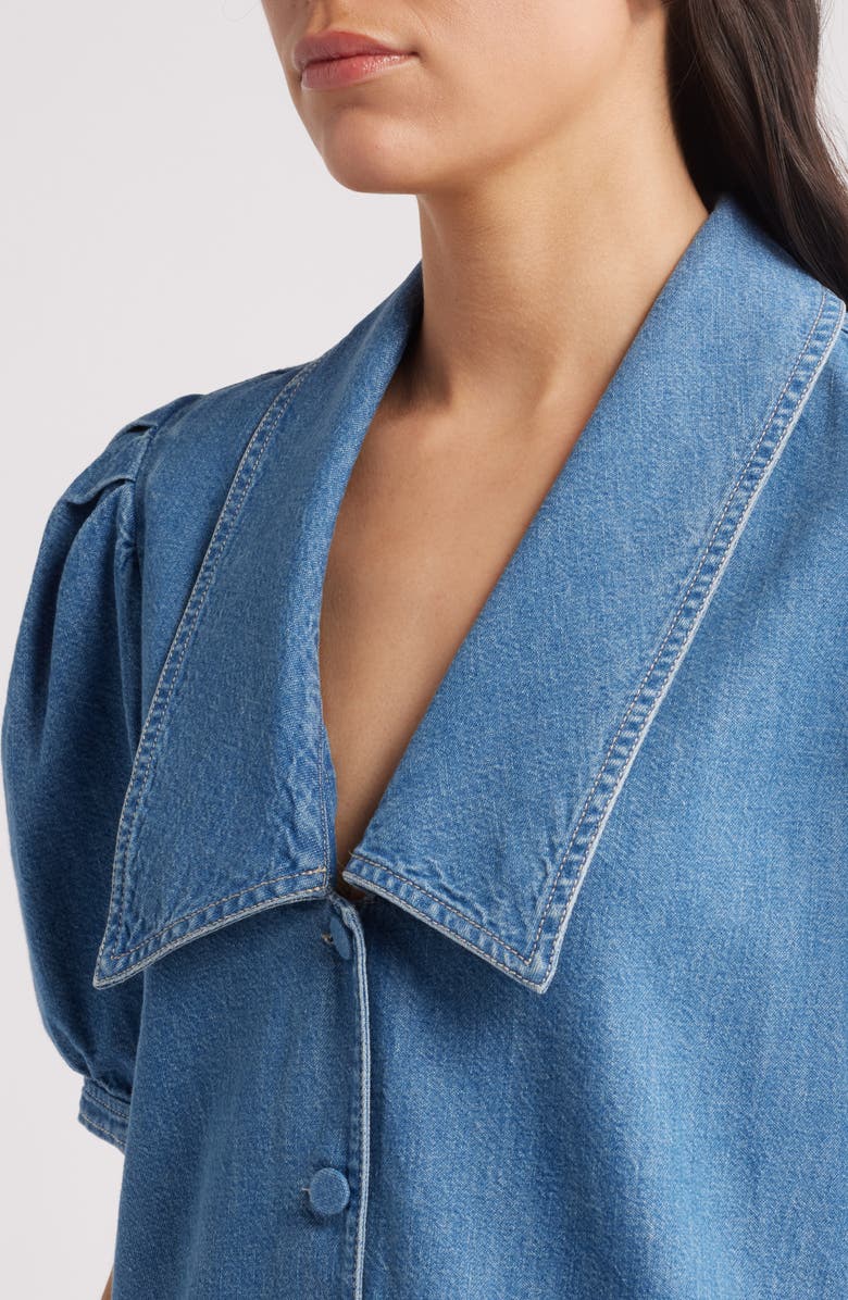 FRAME Sailor Puff Sleeve Denim Minidress, Alternate, color, Starlet