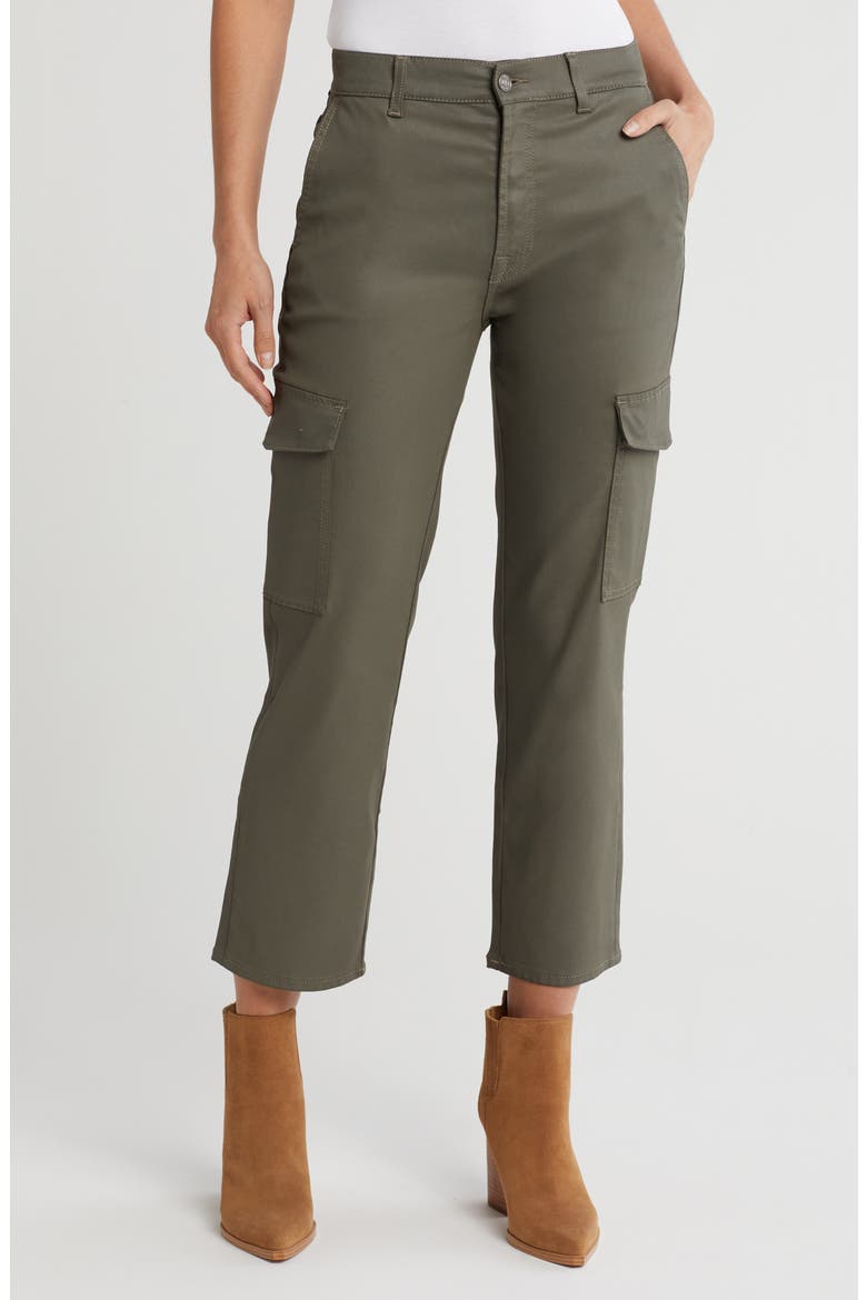 Logan Coated High Waist Ankle Straight Leg Cargo Pants, Main, color, SAGE COATED