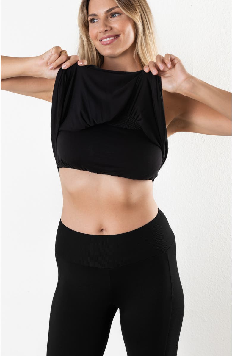 JJwinks Sunrise Built-In Shelf Adjustable Smocked Lounge & Sleep Tank Top, Alternate, color, Black