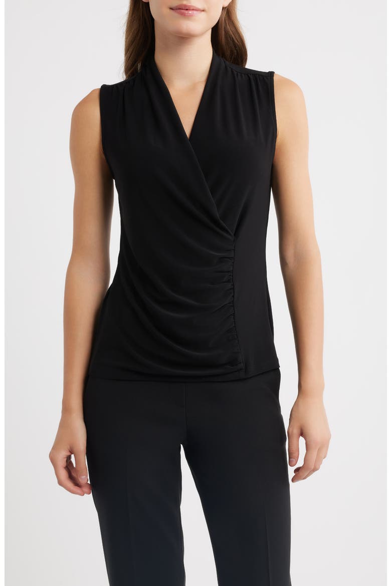 Ruched Faux Wrap Top, Main, color, ANNE BLACK