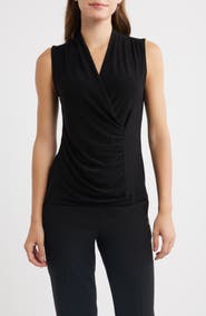 Anne Klein Ruched Faux Wrap Top