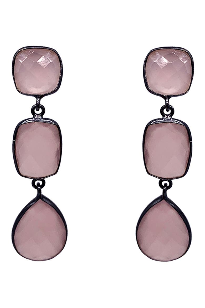 Three Pear Pink Chalcedony Drop Earrings, Main, color, PINK