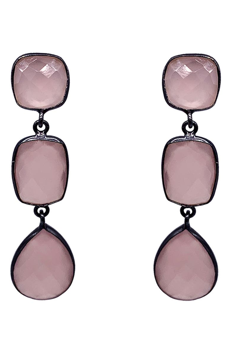 Adornia Three Pear Pink Chalcedony Drop Earrings, Main, color, 